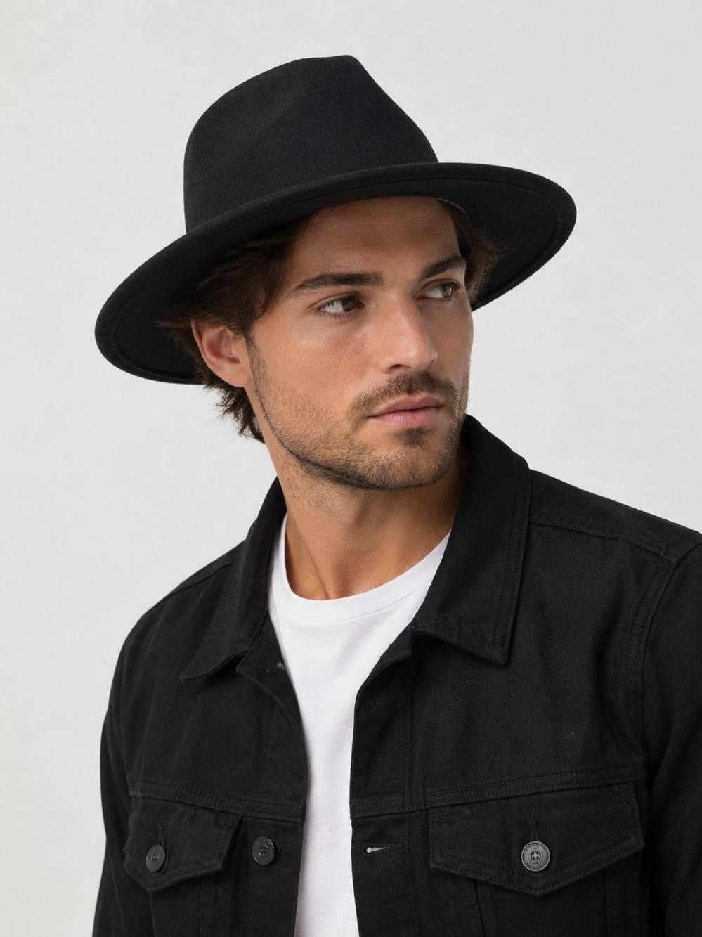 Universal Thread Black Fedora Hat Wide Brim Felt Look Adjustable One Size